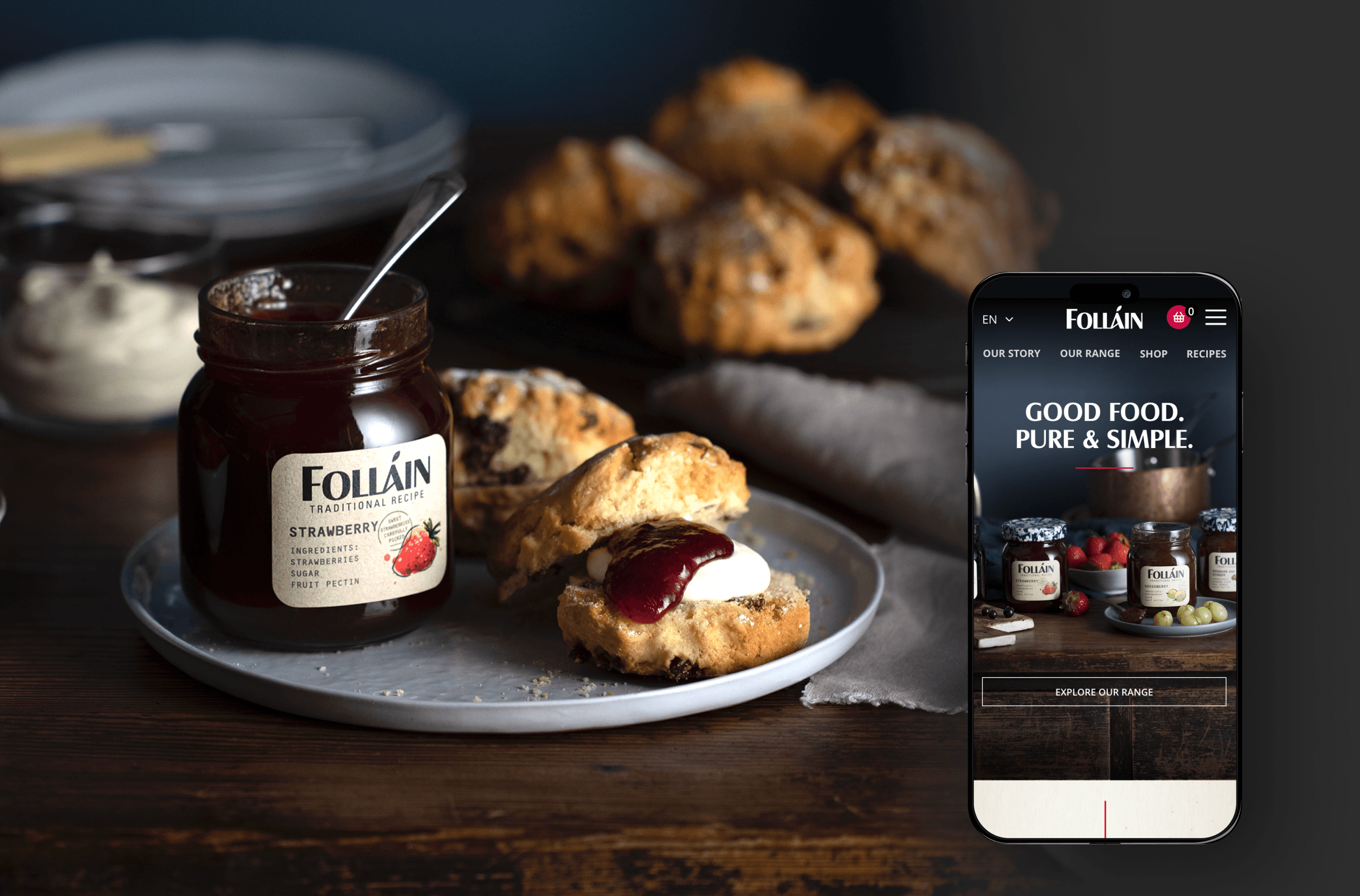 Follain Jam with a mobile phone showing the UI