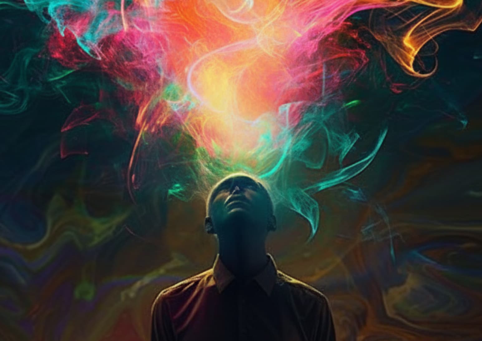 conceptual image of colours flying out of a person head